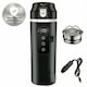 Cana Electrica Auto Ugo®, Fierbator Portabil 500ml, 12V/24V, Incalzire Rapida, Mentinere Temperatura, Capac Anti-Scurgere, Pentru Masina, Calatorii, Camping, inox, Negru