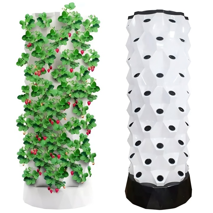 Sistem Hidroponic stil Turn Vertical Briftera™, 10 Straturi, 80 Ghivece Cultivare, Rezervor Apa 30L, Pompa 15W Inclusa, ABS PVC Rezistent, Pentru Legume, Fructe, Plante Verzi, Ierburi Aromatice, Gradina, Sera, Ferma, Restaurant, Hotel, Exterior, Alb