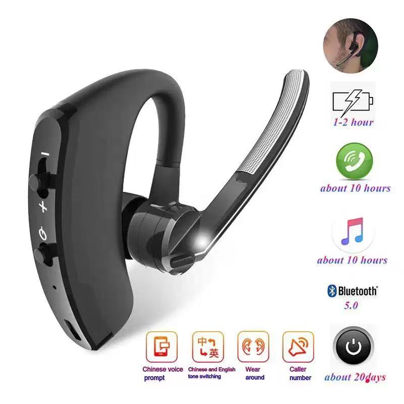 Casti wireless, Bluetooth 5.0, design cu ureche, negru, in-ear, durata ...