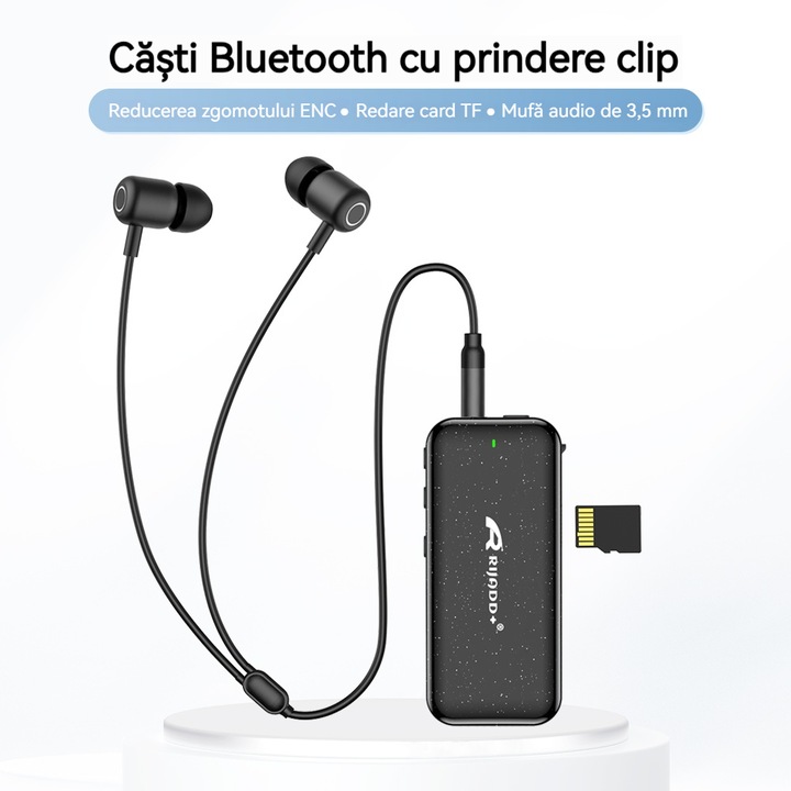 Casti Bluetooth Clip-On RG-Y1, ENC, Difuzor Titan, Bluetooth 5.4, 30H Autonomie, TF Card, Jack 3.5mm, Microfon HD, Clema Prindere, Control Usor, Duble