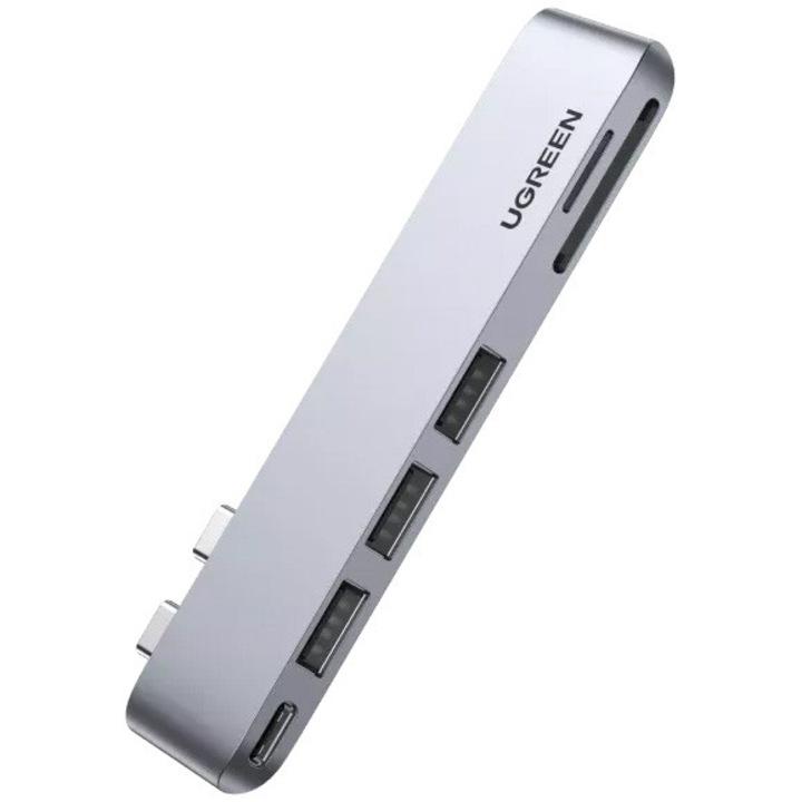 Многофункционален адаптер UGREEN за MacBook Pro/Air, 2x USB-C към 3x USB Type-A, SD/TF карта, 100W, 40Gpbs, 4K