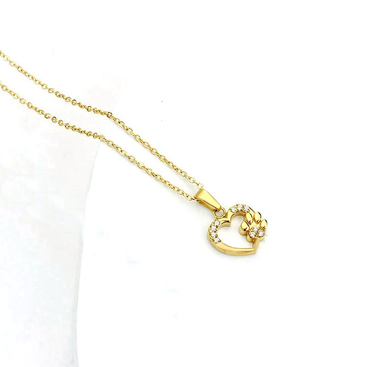 Colier dama, black King, inox, forma inima, Gol, zircon, aur