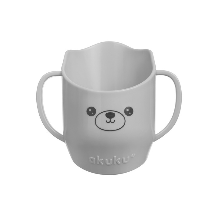 Cana ergonomica pentru copii, pentru a invata sa bea, 150 ml Akuku, A0695, Gri 6 luni +