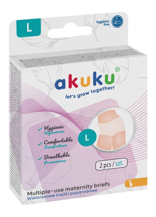 Set 2 chiloti postpartum reutilizabili din plasa, Akuku, alb, material moale, L INTL