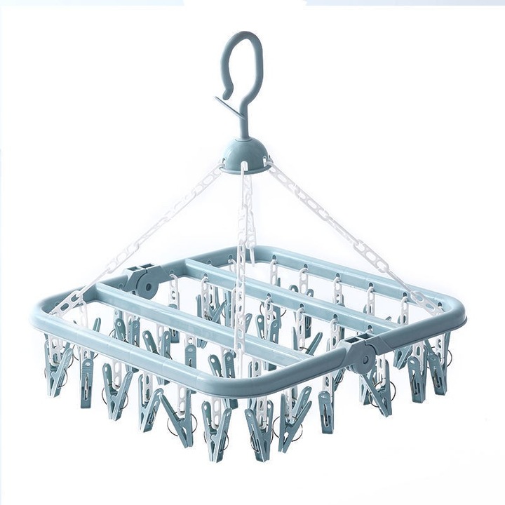 Uscator de rufe toolsy, 32 de cleme, Plastic, Pliabil, rotire 360 grade, 32x32 cm, Albastru