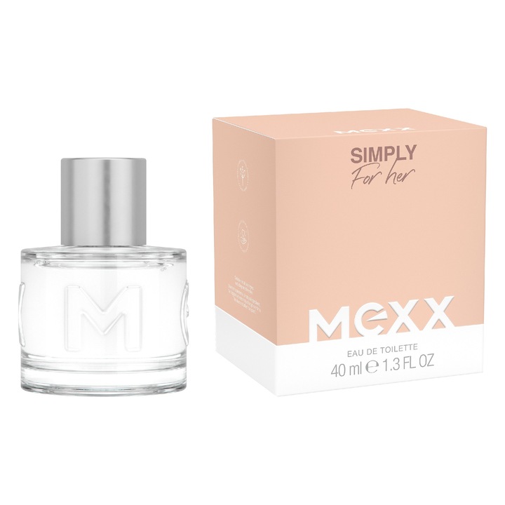 Parfum pentru femei Mexx Simply, 40 ml, floral, vegan, note de bergamota si trandafir