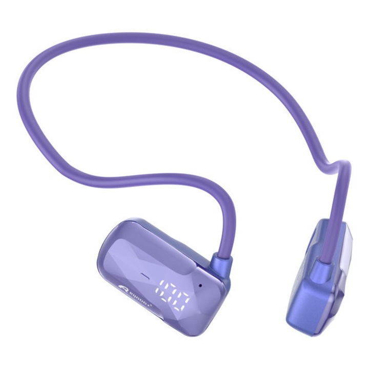 RH10 Levegővezetéses Bluetooth Fülhallgató, Bluetooth 5.4, 15 óra üzemidő, ENC Zajszűrés, Mágneses Töltés, IPX5 Vízálló, Játék/Zene Mód, Lila
