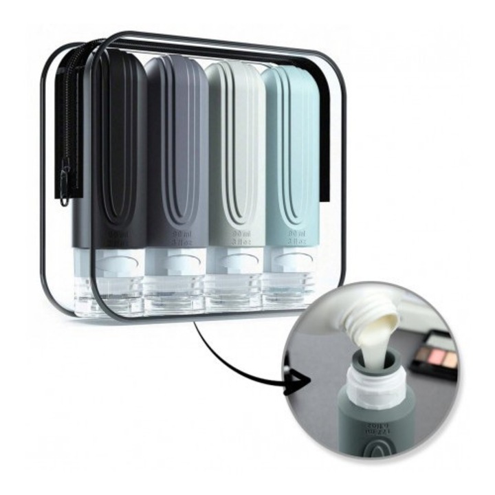 4 darabos ECARLA utazópalack készlet, 90 ml, 13x16x4 cm, szilikon