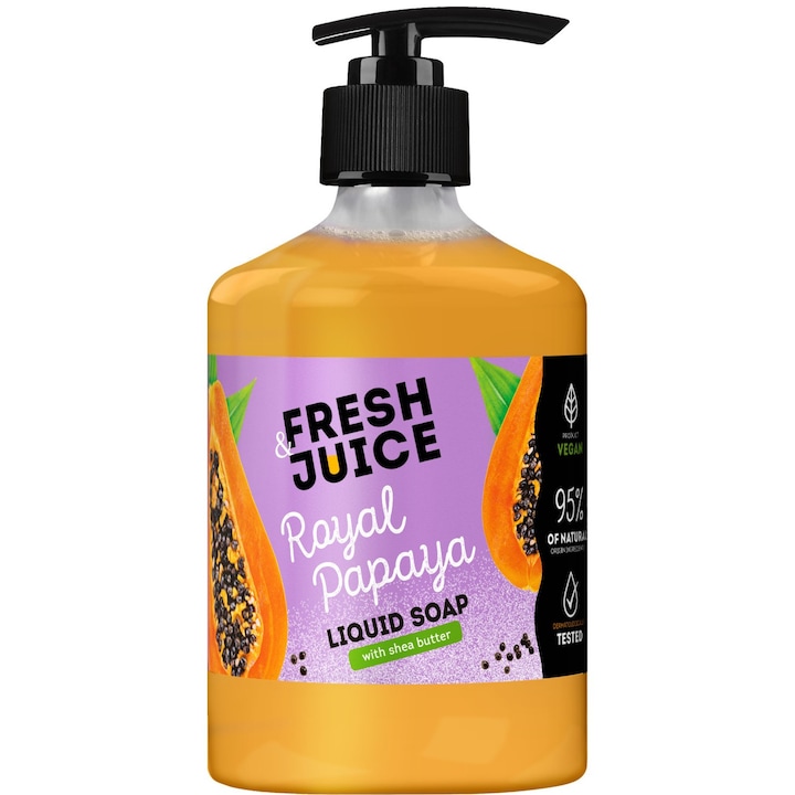 Течен сапун Fresh Juice Royal Papaya, 460 мл, с масло от ший, деликатна грижа
