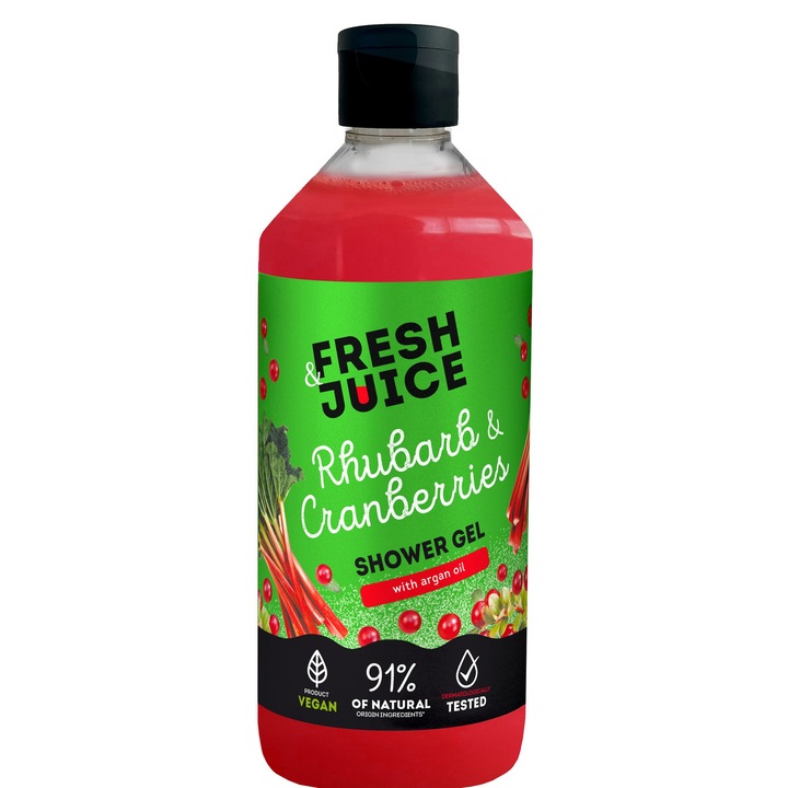 Friss gyümölcslé rebarbarás és áfonyás tusfürdő 473 ml, argánolajjal, finom habbal