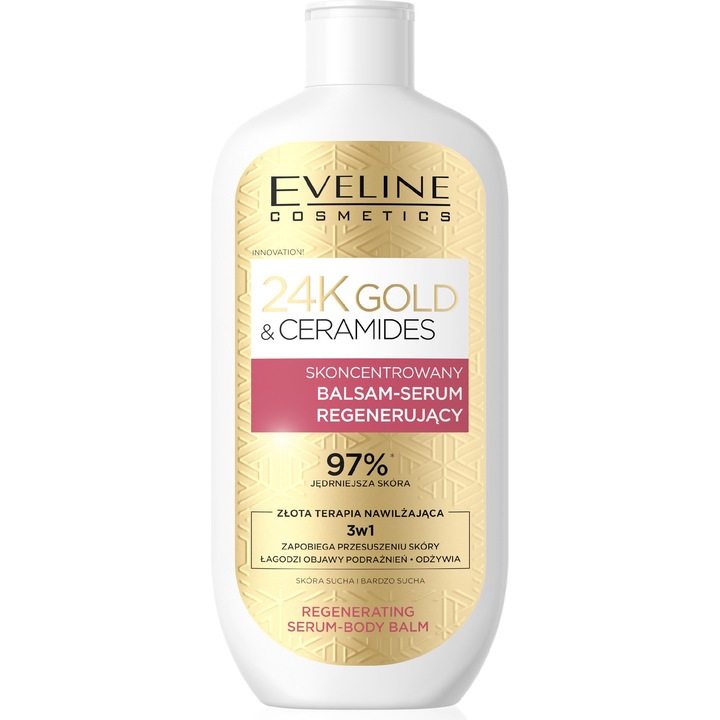 Eveline 24 karátos arany és ceramidok 3 az 1-ben regeneráló balzsam-szérum, 400 ml