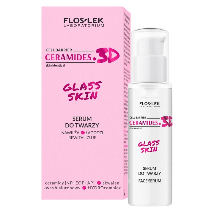3D Glass Skin серум за лице, FLOS-LEK, 30 мл, хидратиращ и еластичностен ефект, некомедогенен