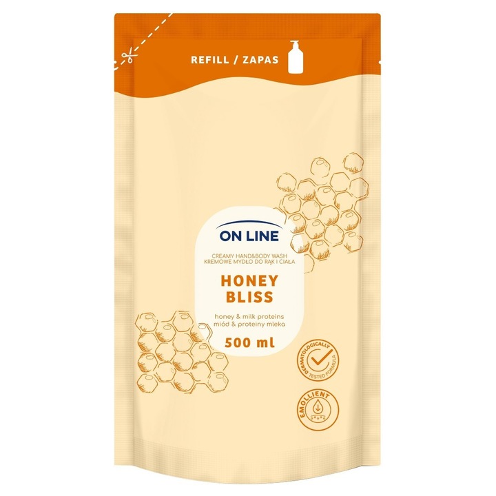 2 в 1 сапун ОНЛАЙН мед и млечни протеини, 500 мл, натурална формула, без микропластмаси