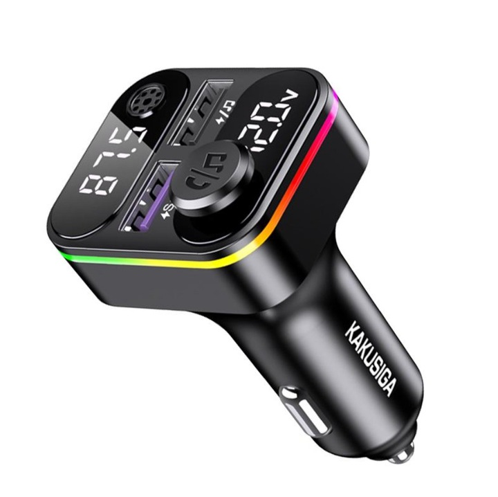 Modulator FM Bluetooth Auto, Incarcare Rapida 27W, MP3, Dual USB, KSC-1181, USB-C PD, Ecran LED, Negru