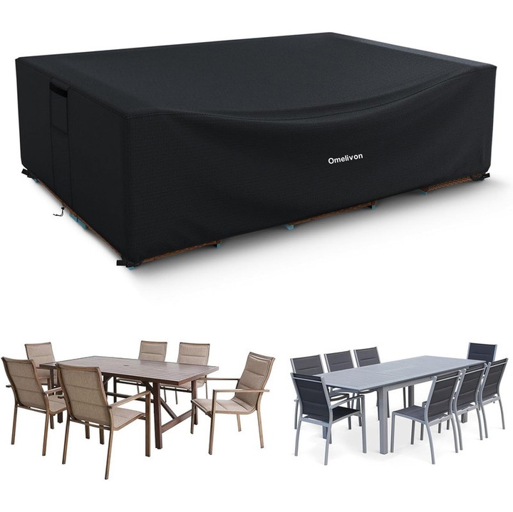 Kerti bútor takaró, Omelivon, vízálló, szakadásálló, fekete, 182x119x73 cm
