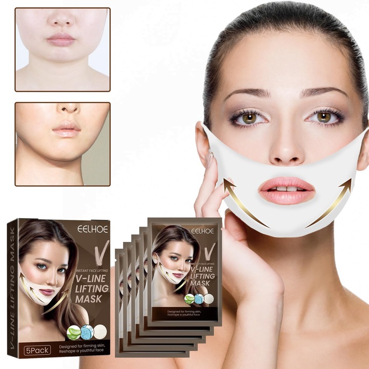 Masca lifting facial V-Line, Tratament Contur Fata, Confortabila si respirabila, Volet, 5 Bucati
