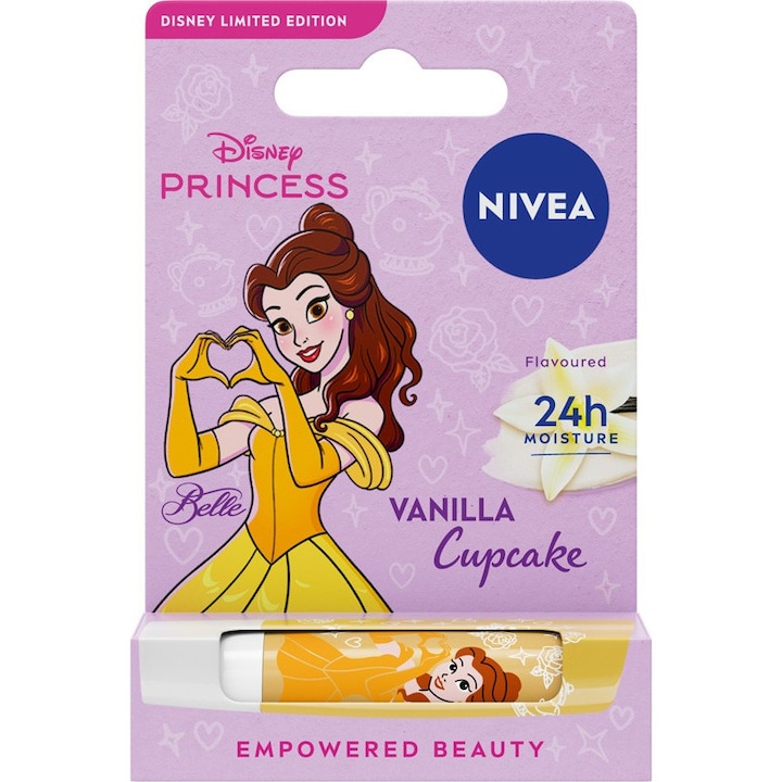 Balsam de buze Nivea Disney Princess Vanilla Cupcake Belle, 4.8 g, editie limitata