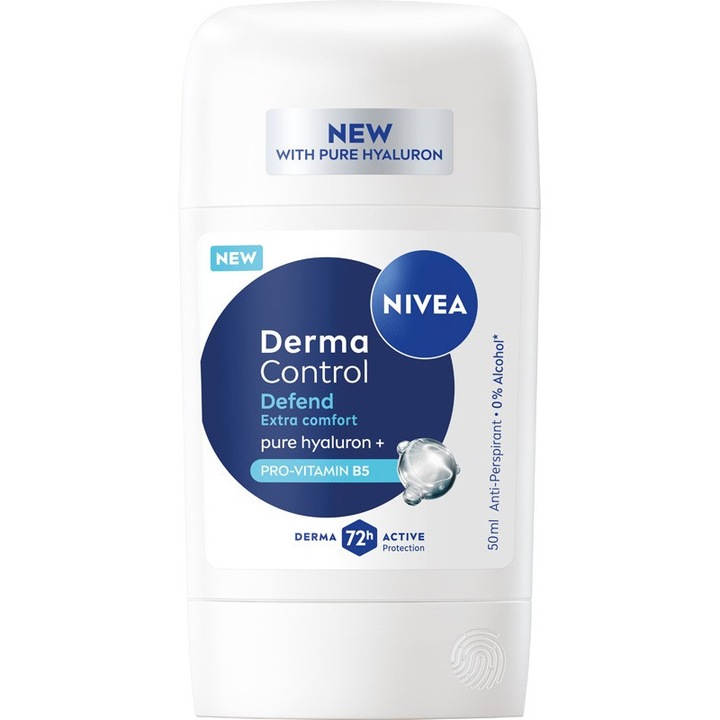 NIVEA Derma Control Defend Антиперспирант 50 мл, формула с хиалуронова киселина, 72 часа защита, без алкохол