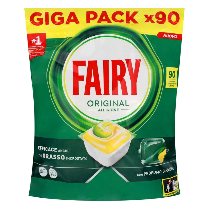 Fairy Original All-In-One mosogatószer, 90 kapszula, kiváló tisztítóhatás, üveg- és ezüstvédelem