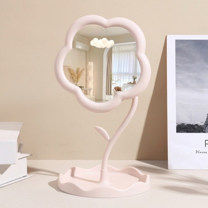 Oglinda cosmetica creativa, floare, roz, 3.94x3.94x7.09in