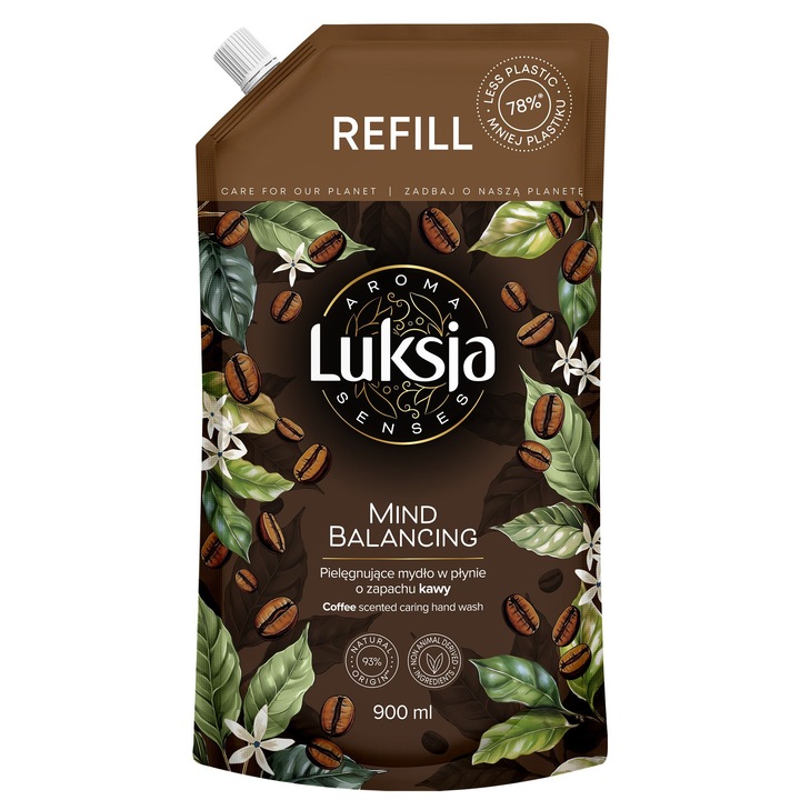 Течен сапун Luksja Aroma Senses Mind Balancing, 900 мл, кафе, pH нежен към кожата