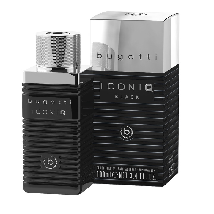 Parfum pentru barbati SIROWA Iconiq Black, 100 ml, note lemnoase, ambra, negru
