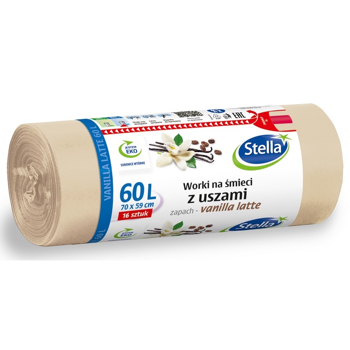 Saci menajeri, Stella, 35L, bej, 24 bucati, cu usi, parfum vanilla latte