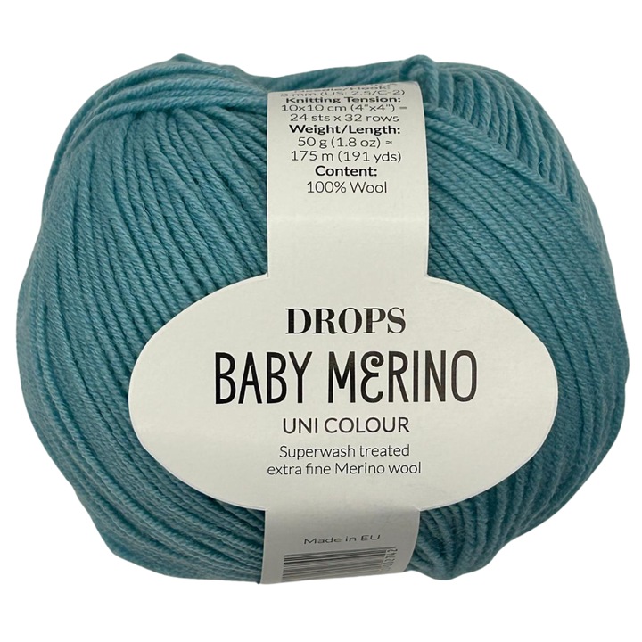Fir de tricotat DROPS Baby Merino, lana merinos extrafina, Turcoaz Deschis, 50g = 175 m