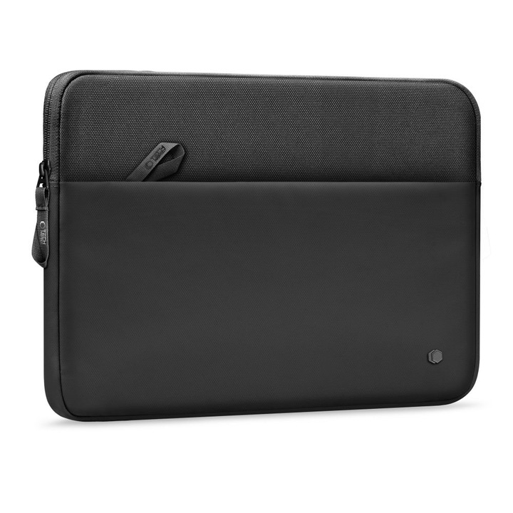 Husă laptop Tech-Protect Sleeve, neagră, 15/16 inci, buzunar frontal, interior căptușit