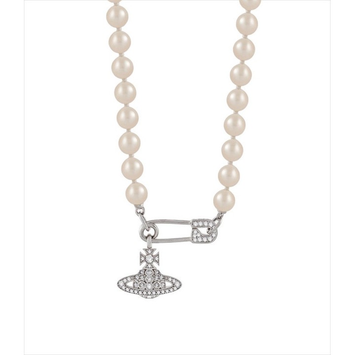 Дамско колие, Vivienne Westwood, Стъклени перли, Сребрист/Бял