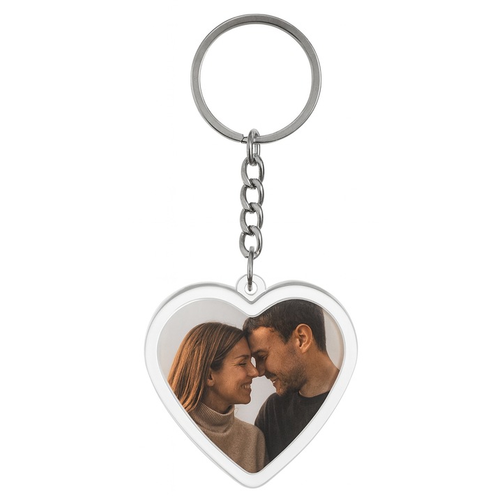 Szív alakú kulcstartó fényképnek való hellyel 5x5 cm – Személyre szabott ajándék szeretteinek, családtagjainak vagy barátainak