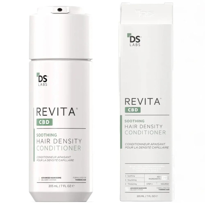 Антиоксидантен балсам за растеж на косата - Усъвършенствано лечение срещу косопад, причинен от DHT, за гъстота на косата, успокояване и ревитализиране на скалпа, без CBD, сулфати и парабени, унисекс, 205 мл, DS Labs Revita CBD
