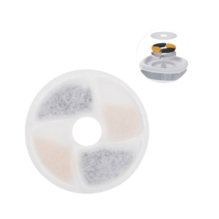 Set 3 filtre de rezervă Berryshop AquaFlow 11cm, carbune activ, pentru fântână apă animale de companie