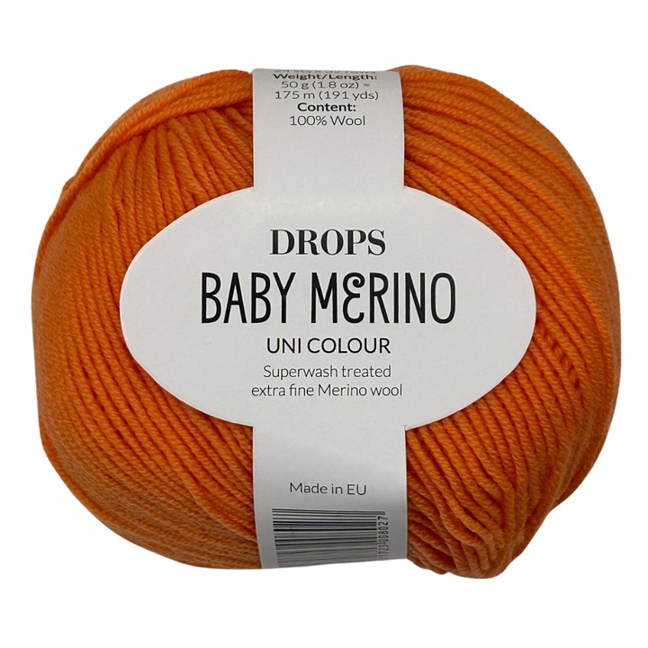 Fir de tricotat si crosetat DROPS Baby Merino – 100% lana merinos extrafina, moale, elastica, certificata Oeko-Tex, sigura pentru bebelusi si copii, Portocaliu Intens