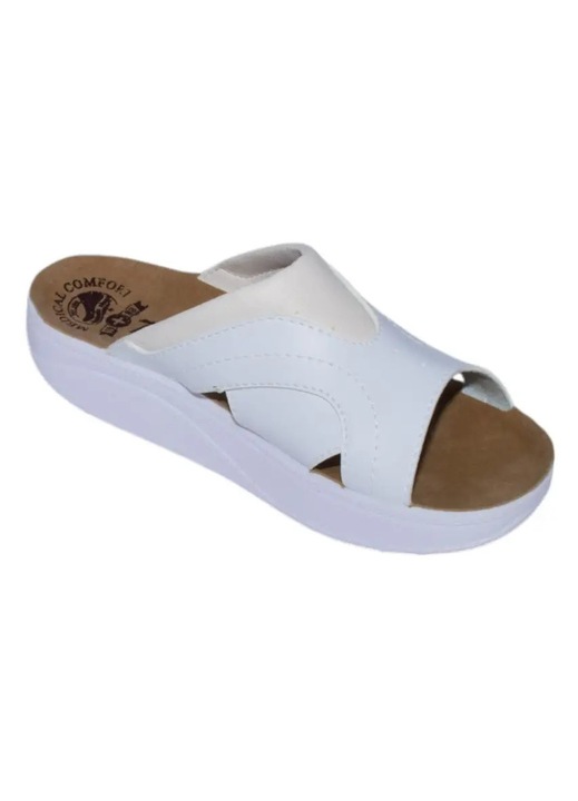 Papuci medicali anatomici ultra lejeri, piele ecologica, ALB -1256, Alb, 37-38