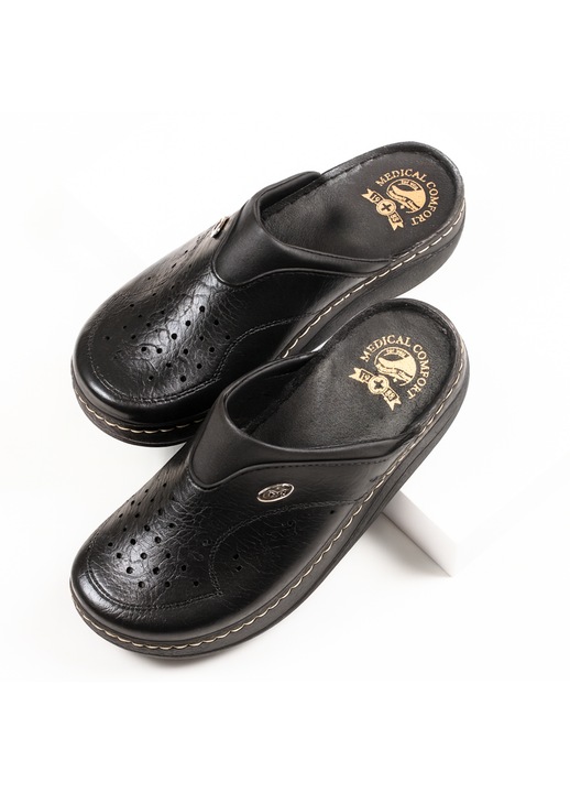 Saboti medicali anatomici ultra lejeri, piele ecologica, perforati, NEGRU-127, Negru, 35-36