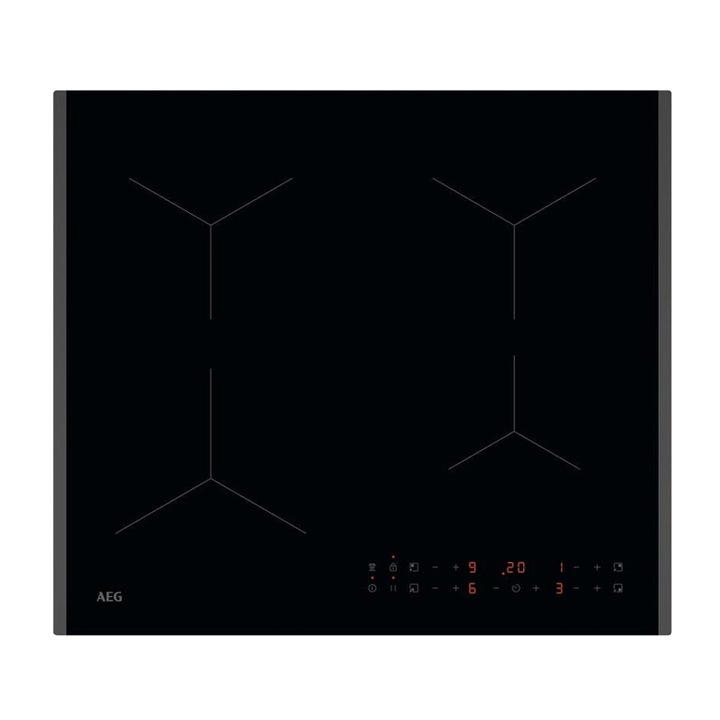 Plita incorporabila cu inductie AEG TN64IA00FB, Control tactil, Power Booster, Hob2Hood, Temporizator, 4 zone gatit, 60 cm, Neagra