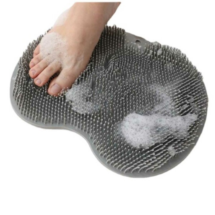 Perie de dus pentru picioare si spate din silicon cu ventuze, gri, 30x25cm