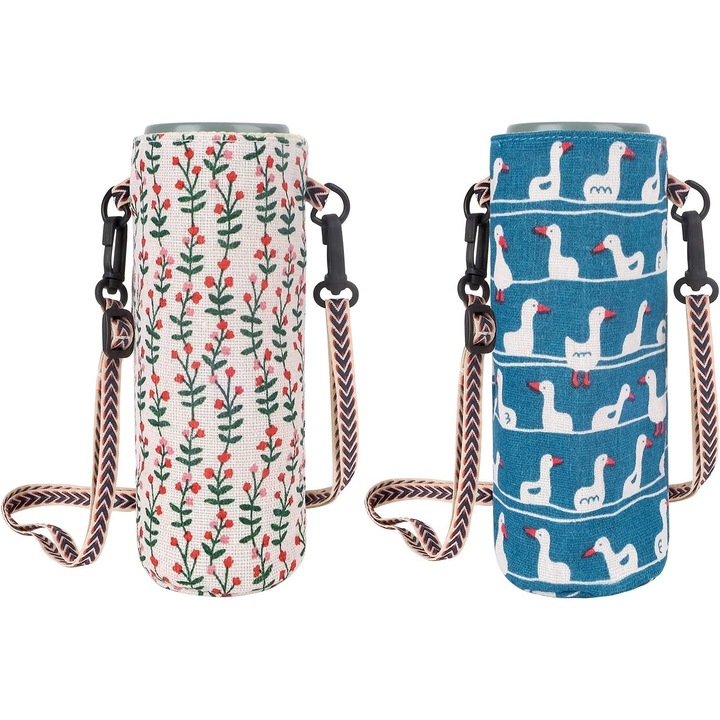 2 db palackhuzat állítható pánttal, virágmintás, 19x8cm