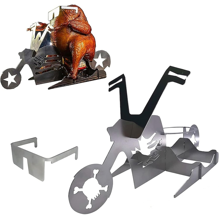 Suport pentru pui cu bere, gratar motocicleta, otel inoxidabil, 13x6.5x5 in, set 1 buc.