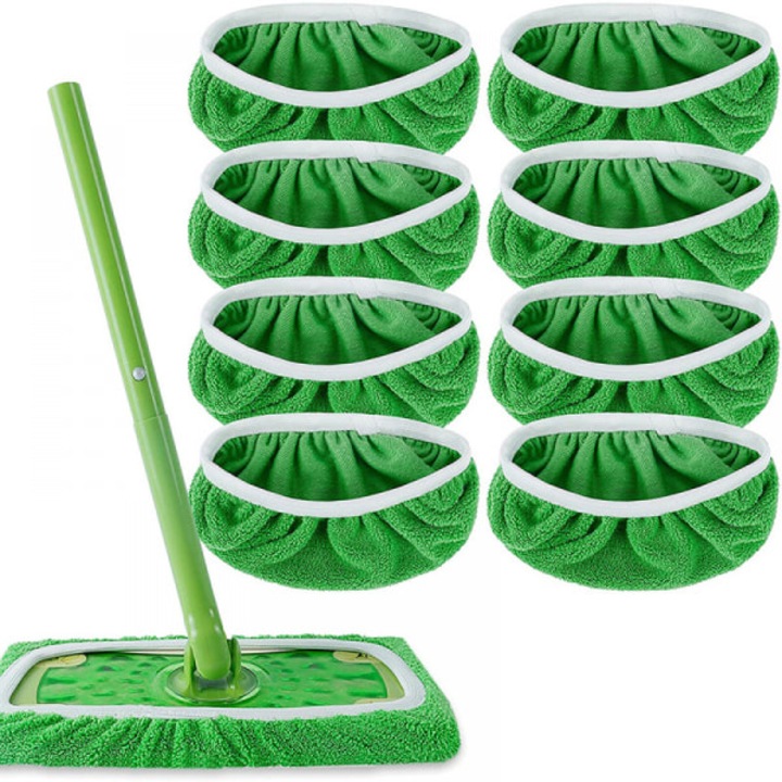 Set 8 lavete reutilizabile pentru mop, verde, 25.4x11.5cm