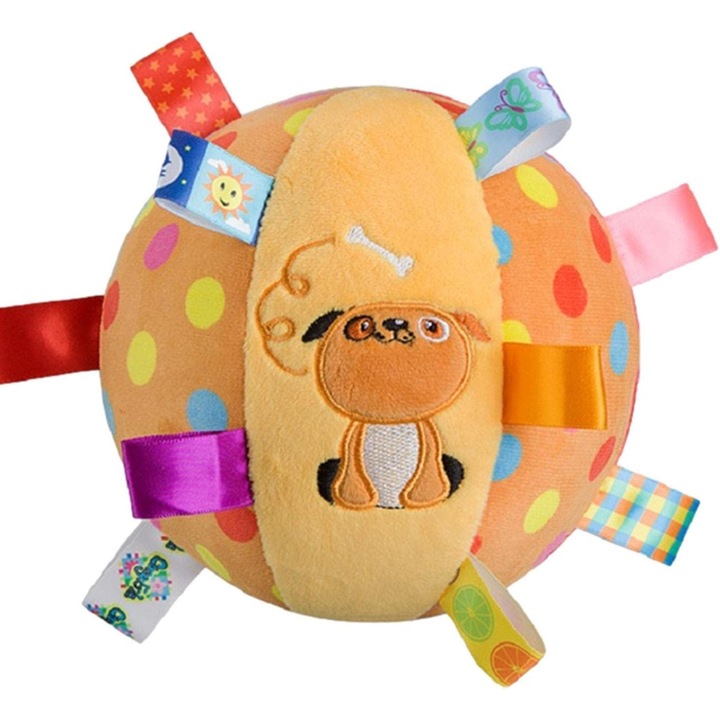 Interaktív kutyajáték, plüss labda, 15 cm, fogtisztító, hanggal, többszínű