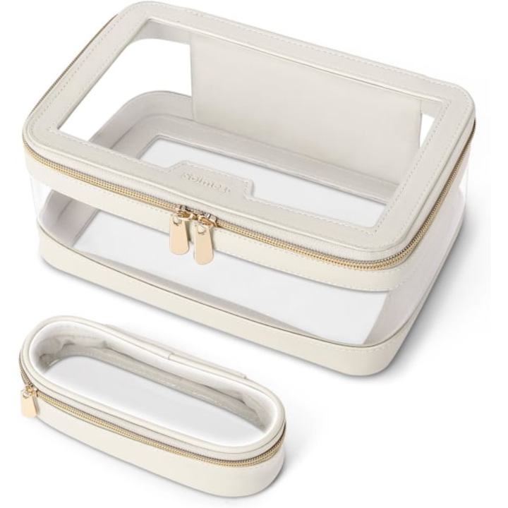 Hordozható átlátszó sminktáska ecsettartó tokkal, nagy kapacitású, PU anyag, átlátszó PVC