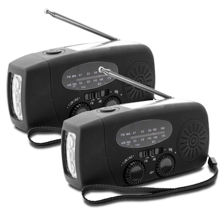 Radio cu manivela si incarcator solar, 2000 mAh, lanterna LED, impermeabil IPX3, 12.8x6x4.6cm, set optiuni disponibile