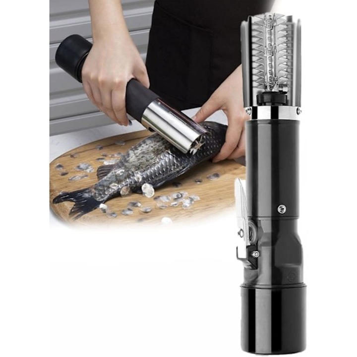 Decojitor electric pentru peste, curatator de solzi Universal, motor fara perii puternic, cap taietor din otel inoxidabil 304, corp complet impermeabil, reincarcabil cu baterie 16.8V detasabila, negru/argintiu, 1 buc