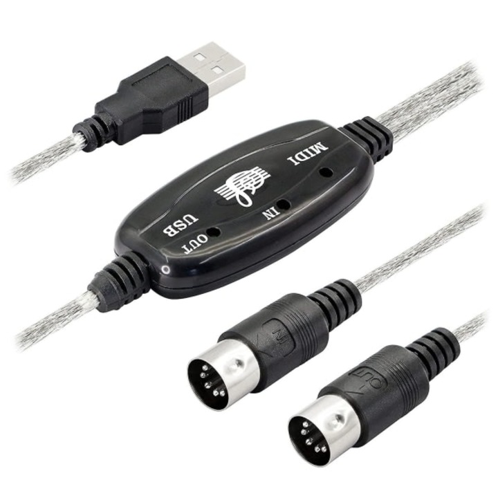 USB MIDI kábel, 2m, LED indikátorral, hangszerek csatlakoztatásához