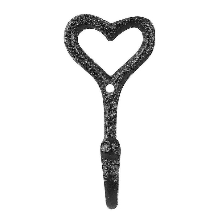 Cuier decorativ din fier in forma de inima, negru