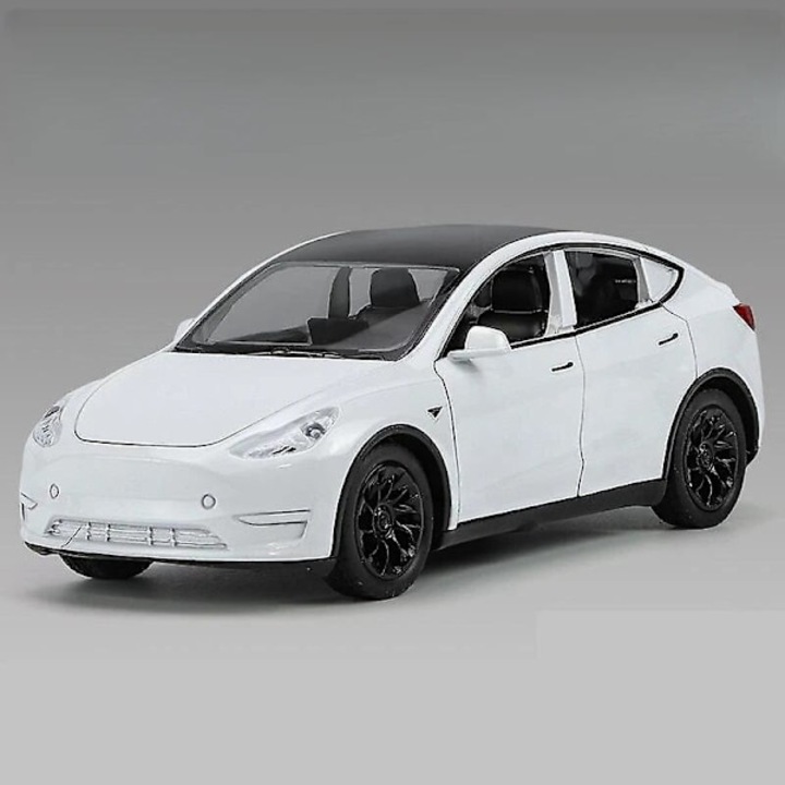 Количка Tesla Model Y, 1:32, метал, бял, със звук и светлина