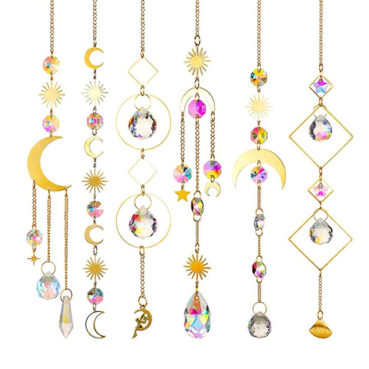 Set 6 ornamente solare suspendate cristal multicolor 10x10cm