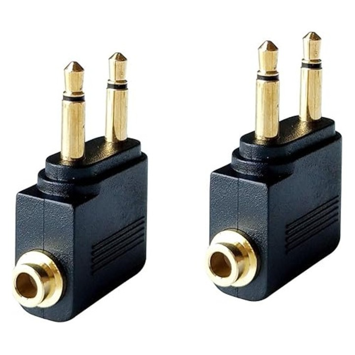 Adaptor audio pentru avion, 3.5 mm, set de 2, negru/auriu